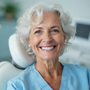 Smiling senior patient in dental treatment chair