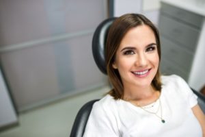 Smiling dental patient reclining in treatment chair